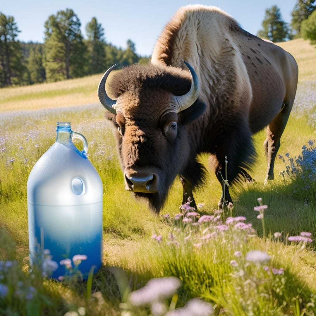 gallon of water and a bison